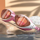 Maxbell Swim Goggles Portable Leakproof Anti Fog Comfortable for Adults Swim Glasses Pink White