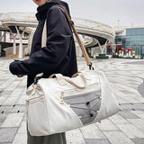 Maxbell Gym Duffle Bag with Shoe Compartment Nylon Gym Equipment for Fitness Workout White