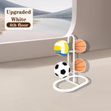 Maxbell Ball Storage Rack Metal Multifunctional Basketball Rack for Indoor Gym Rugby 4 Tier White