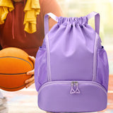 Maxbell Drawstring Backpack Basketball Lightweight Waterproof with Shoes Compartment Purple