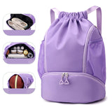 Maxbell Drawstring Backpack Basketball Lightweight Waterproof with Shoes Compartment Purple
