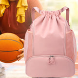 Maxbell Drawstring Backpack Basketball Lightweight Waterproof with Shoes Compartment Pink