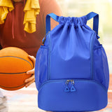 Maxbell Drawstring Backpack Basketball Lightweight Waterproof with Shoes Compartment Blue