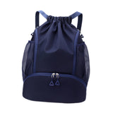 Maxbell Drawstring Backpack Basketball Lightweight Waterproof with Shoes Compartment Dark Blue