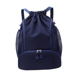 Maxbell Drawstring Backpack Basketball Lightweight Waterproof with Shoes Compartment Dark Blue