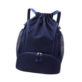 Maxbell Drawstring Backpack Basketball Lightweight Waterproof with Shoes Compartment Dark Blue