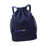 Maxbell Drawstring Backpack Basketball Lightweight Waterproof with Shoes Compartment Dark Blue