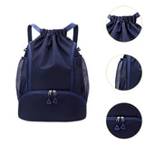 Maxbell Drawstring Backpack Basketball Lightweight Waterproof with Shoes Compartment Dark Blue
