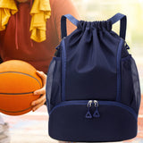 Maxbell Drawstring Backpack Basketball Lightweight Waterproof with Shoes Compartment Dark Blue