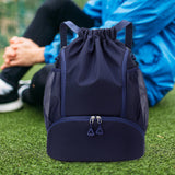Maxbell Drawstring Backpack Basketball Lightweight Waterproof with Shoes Compartment Dark Blue