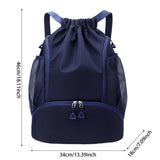 Maxbell Drawstring Backpack Basketball Lightweight Waterproof with Shoes Compartment Dark Blue