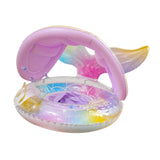 Maxbell Mermaid Pool Float Inflatable Swimming Ring for Vacation Beach Swimming Pool with Seat and Canopy