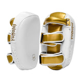 Maxbell Boxing Curved Kick Pad Ergonomic Punching Pad for Muay Thai Fitness Practice white golden