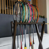 Maxbell Badminton Racquet Storage Rack Tennis Racket Holder for Garages Stadium Dark Brown
