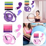 Maxbell 9Pcs Pilates Fitness Ring for Women Resistance Bands for Beginners Legs Arms Purple