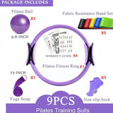 Maxbell 9Pcs Pilates Fitness Ring for Women Resistance Bands for Beginners Legs Arms Purple