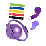 Maxbell 9Pcs Pilates Fitness Ring for Women Resistance Bands for Beginners Legs Arms Purple