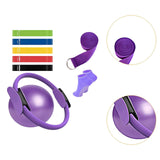 Maxbell 9Pcs Pilates Fitness Ring for Women Resistance Bands for Beginners Legs Arms Purple