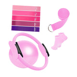 Maxbell 9Pcs Pilates Fitness Ring for Women Resistance Bands for Beginners Legs Arms Pink