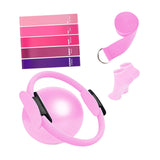 Maxbell 9Pcs Pilates Fitness Ring for Women Resistance Bands for Beginners Legs Arms Pink