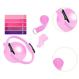 Maxbell 9Pcs Pilates Fitness Ring for Women Resistance Bands for Beginners Legs Arms Pink