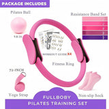 Maxbell 9Pcs Pilates Fitness Ring for Women Resistance Bands for Beginners Legs Arms Pink