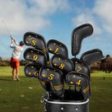 Maxbell 10Pcs Golf Iron Covers Set for Women Men Player Water Resistant Fashion Gift Black