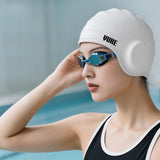 Maxbell Waterproof Swimming Hat Silicone Swim Cap for Women Men Pool Long/Short Hair White