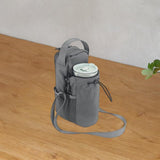 Maxbell Water Bottle Carrier Drawstring Crossbody Purse for Travel Workout Men Women grey