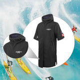 Maxbell Windproof Surf Poncho Thickened Fleece Lined Surf Coat Waterproof Swim Parka Black