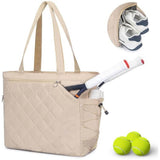 Maxbell Tennis Tote Bag Carrying for Men Women Gym Bag Storage with Shoe Compartment Beige