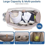 Maxbell Tennis Tote Bag Carrying for Men Women Gym Bag Storage with Shoe Compartment Beige