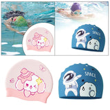 Maxbell Kids Swim Cap Cartoon Soft Silicone Shower Cap for Water Sports Beach Diving Pink