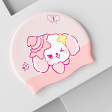 Maxbell Kids Swim Cap Cartoon Soft Silicone Shower Cap for Water Sports Beach Diving Pink
