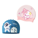 Maxbell Kids Swim Cap Cartoon Soft Silicone Shower Cap for Water Sports Beach Diving Pink