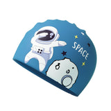 Maxbell Kids Swim Cap Cartoon Soft Silicone Shower Cap for Water Sports Beach Diving Blue