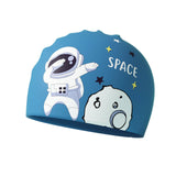 Maxbell Kids Swim Cap Cartoon Soft Silicone Shower Cap for Water Sports Beach Diving Blue