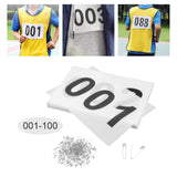 Maxbell 100Pcs Running Bibs 001-100 with Pins for Triathlon Sports Event Competition