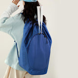 Maxbell Drawstring Backpack Fitness Drawstring Gym Bag for Shopping Badminton Tennis Blue