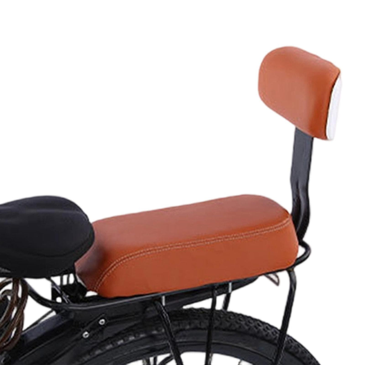 Bicycle Rear Seat Cushion with Backrest Thick Cycling Attachment Comfortable Brown