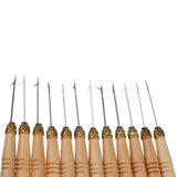 Maxbell Maxbell 12Pcs Useful Ring Hair Extension Wooden Pull Hook Needle Threader DIY Tool