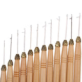 Maxbell Maxbell 12Pcs Useful Ring Hair Extension Wooden Pull Hook Needle Threader DIY Tool