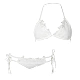 Maxbell Maxbell Sexy Women Lace Mesh Bikini Set Push Up Bra Swimwear Swimsuit White L