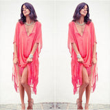 Maxbell Women Sexy Chiffon Cardigan Bikini Cover UP Tassels Beach Dress Swimwear Red