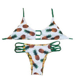 Maxbell Maxbell Sexy Halter Pineapple Print Self Tie Padded Bikini Set for Women White L