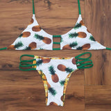 Maxbell Maxbell Sexy Halter Pineapple Print Self Tie Padded Bikini Set for Women White L