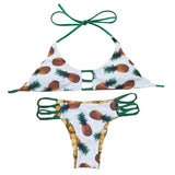 Maxbell Maxbell Sexy Halter Pineapple Print Self Tie Padded Bikini Set for Women White L