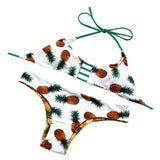 Maxbell Maxbell Sexy Halter Pineapple Print Self Tie Padded Bikini Set for Women White L