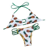Maxbell Maxbell Sexy Halter Pineapple Print Self Tie Padded Bikini Set for Women White L