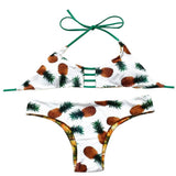 Maxbell Maxbell Sexy Halter Pineapple Print Self Tie Padded Bikini Set for Women White L